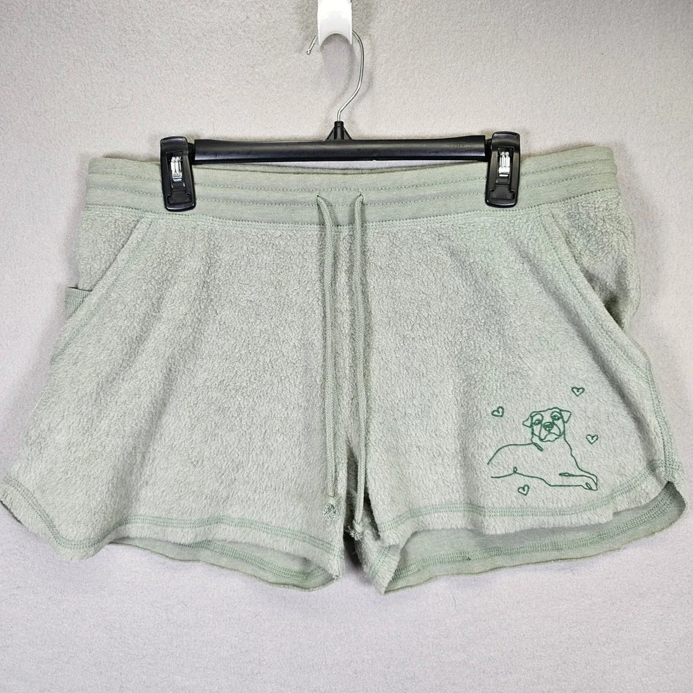 Boxercraft‎ Sage Green Fleece Lounge Shorts Embroidered Dog Heart Large NWT